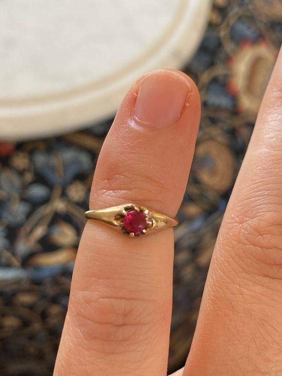 Antique Jewelry - Antique Victorian Old Cut Ruby Paste Belcher Ring, Loeb & Co. 1896, Tiny Size